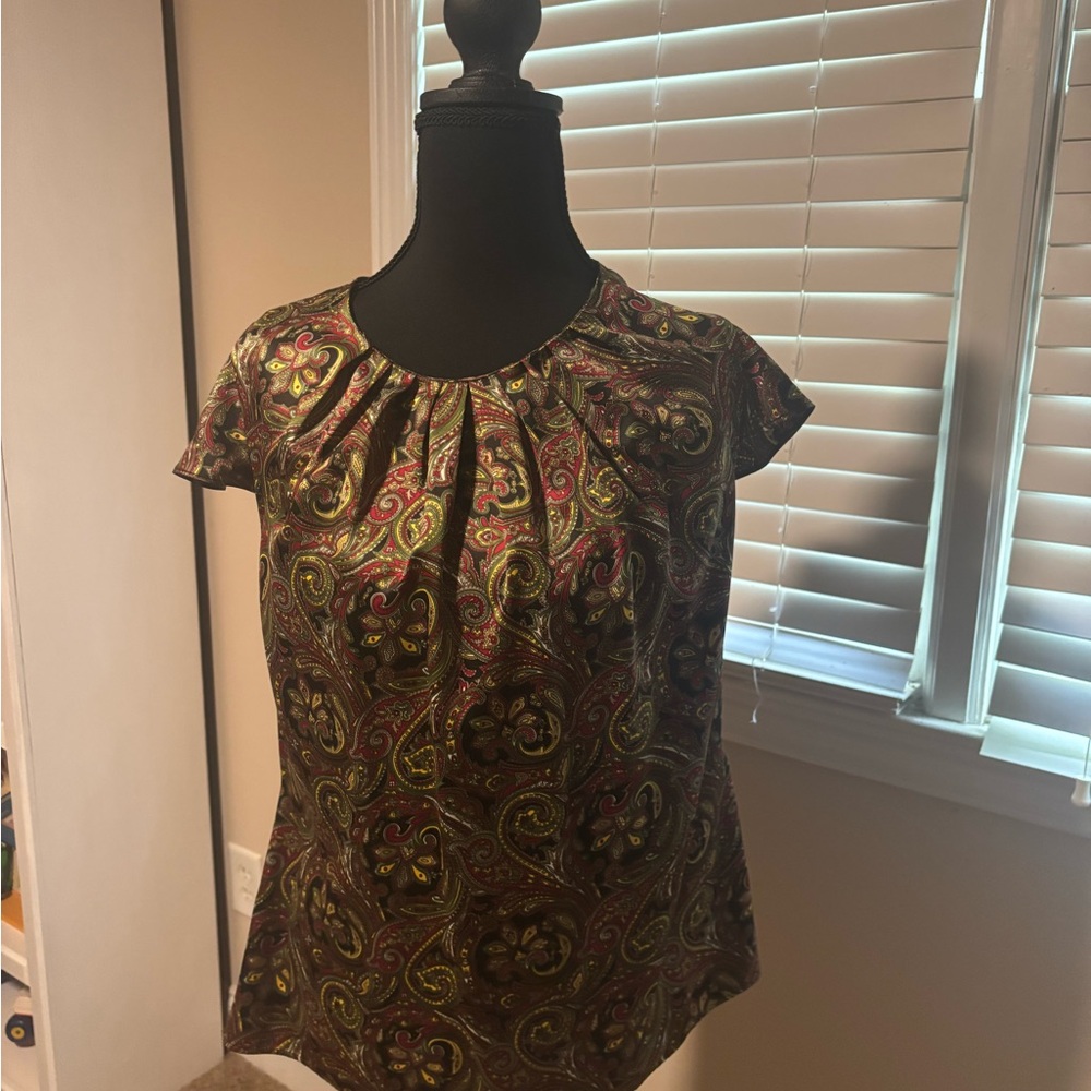 Ann Taylor Paisley Blouse - Black, Green, and Gold